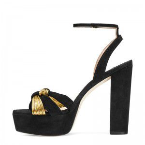 Black nude Yangjing knotted ankle buckle, exposed toe, exposed heel, waterproof platform, thick high-heeled banquet sandals