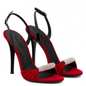 Black and red velvet rhinestone high-heeled sandals for dinner parties Black and red velvet rhinestone high-heeled sandals for dinner parties