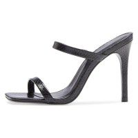 Black snake patterned PU square toe M ü ller shoes, fashionable slim high heels