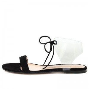 Black brown Yangjing flat PVC strap sandals