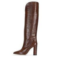 Brown imitation crocodile pattern PU toe toe high heels knee high boots new style
