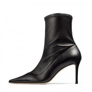 Black and white PU pointed high-heeled women's short boots Black and white PU pointed high-heeled women's short boots