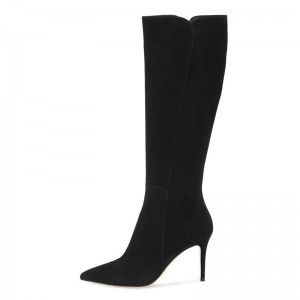 Autumn and winter boots, slim high heels, knee high boots, black suede boots, simple yet high looking Autumn and winter boots, slim high heels, knee high boots, black suede boots, simple yet high looking