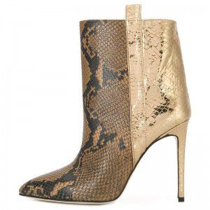 New snake patterned PU pointed high-heeled short boots