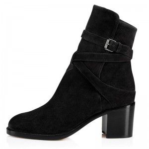 Black PU Yangjing buckle thick heel square heel women's plus size short boots ankle boots