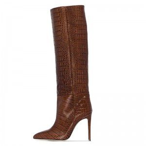 Autumn and winter new imitation crocodile pattern fashionable pointed high-heeled knee high boots Autumn and winter new imitation crocodile pattern fashionable pointed high-heeled knee high boots