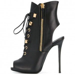 Black Dew Heel Fish Mouth Ultra High Heel Waterproof Platform Ankle Boots