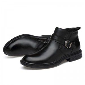 Men's leather boots, new top layer cowhide black high cut Martin boots, men's business casual plush short boots 