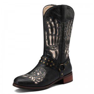 Carved low heel mid leg boots for men, retro style
