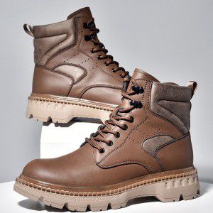 Thick soled Martin boots, men's leather boots, winter plush insulation, work attire boots, messy short boots, high top motorcycle men's shoes, genuine leather 