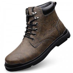 Autumn and Winter High Top Lace up Leather Splice Casual Boots for Men's Retro Fashion Thick Bottom Work Wear Shoes and Boots Trend for Men 