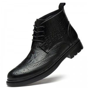 High top men's business pointed leather shoes, crocodile patterned men's boots, cowhide men's shoes, Martin boots