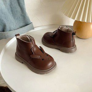 Baby girl Martin boots with soft sole, versatile for girls, short boots, spring and autumn styles, bunny leather shoes