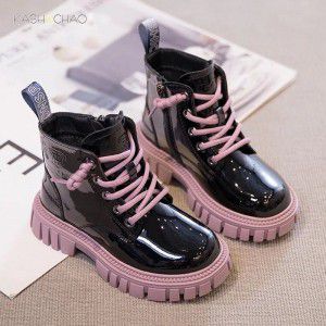 Girls' shoes, pink Martin boots, children's boots, children's warm short boots with fleece for baby girls