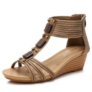 Slope heeled sandals for women's outdoor wear, zippered back thick soled Roman shoes